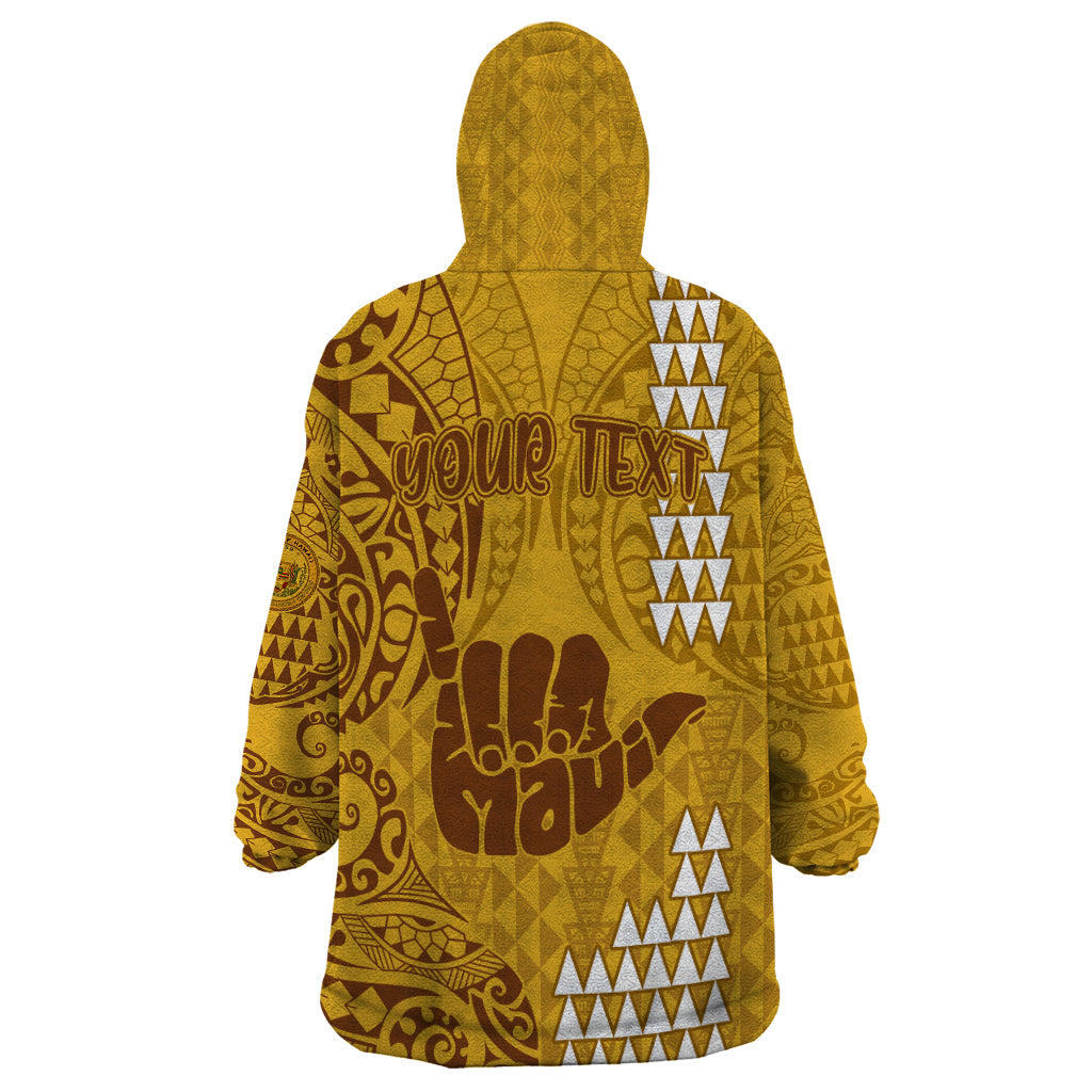 Personalised Strong Maui Wearable Blanket Hoodie Good Living Hawaii with Shaka Sign Kakau Tribal Gold - Wonder Print Shop