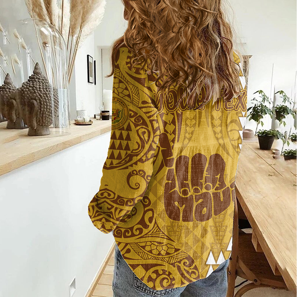 Personalised Strong Maui Women Casual Shirt Good Living Hawaii with Shaka Sign Kakau Tribal Gold - Wonder Print Shop