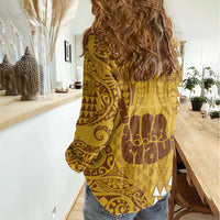 Personalised Strong Maui Women Casual Shirt Good Living Hawaii with Shaka Sign Kakau Tribal Gold - Wonder Print Shop