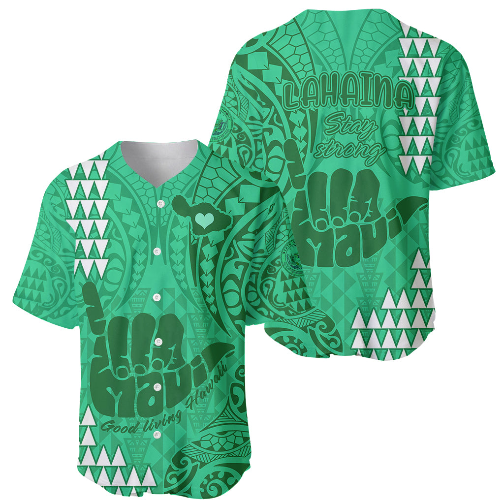 Strong Maui Baseball Jersey Good Living Hawaii with Shaka Sign Kakau Tribal Green LT9 - Wonder Print Shop