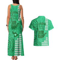 Strong Maui Couples Matching Tank Maxi Dress and Hawaiian Shirt Good Living Hawaii with Shaka Sign Kakau Tribal Green LT9 - Wonder Print Shop