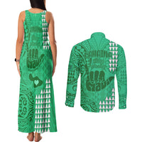 Strong Maui Couples Matching Tank Maxi Dress and Long Sleeve Button Shirts Good Living Hawaii with Shaka Sign Kakau Tribal Green LT9 - Wonder Print Shop
