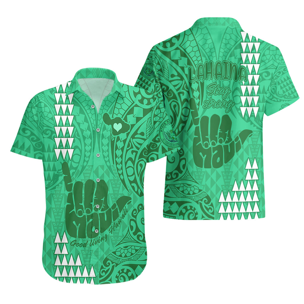 Strong Maui Hawaiian Shirt Good Living Hawaii with Shaka Sign Kakau Tribal Green - Wonder Print Shop