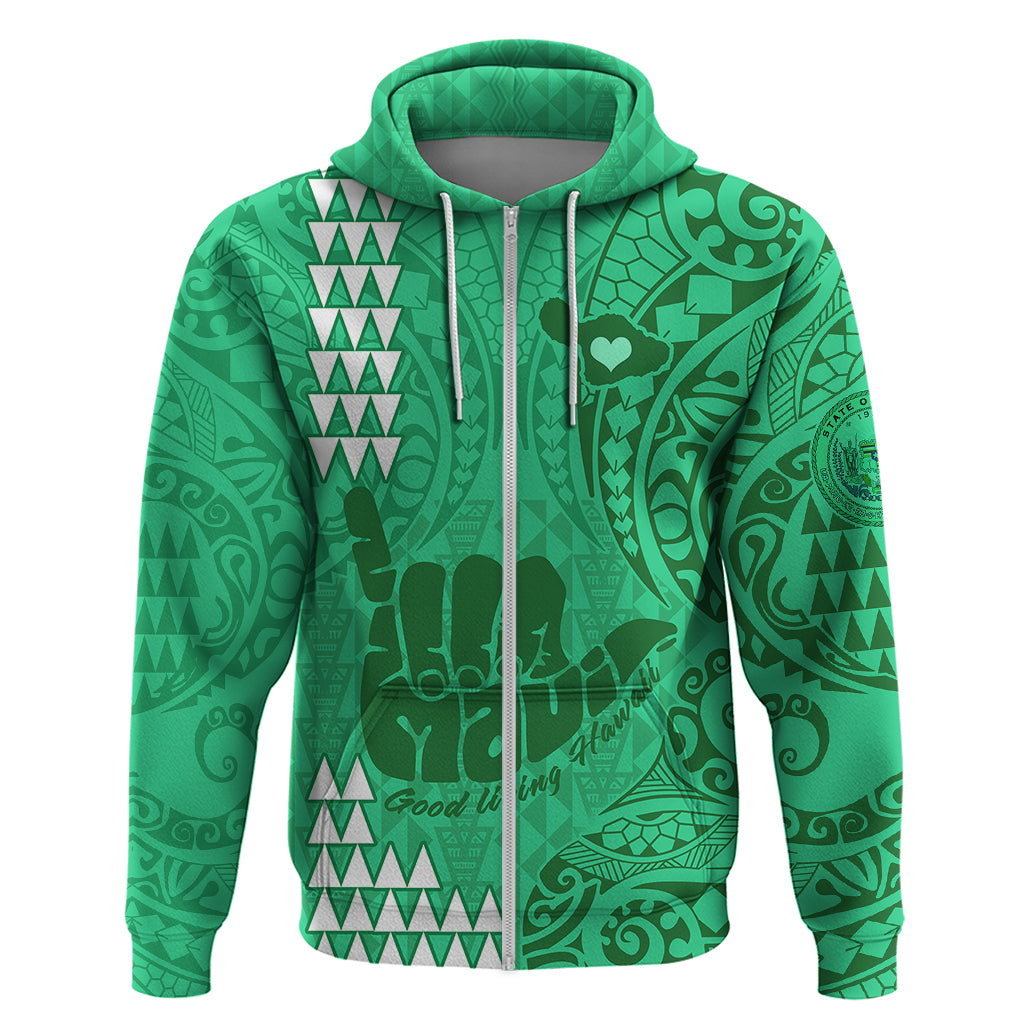 Strong Maui Hoodie Good Living Hawaii with Shaka Sign Kakau Tribal Green - Wonder Print Shop