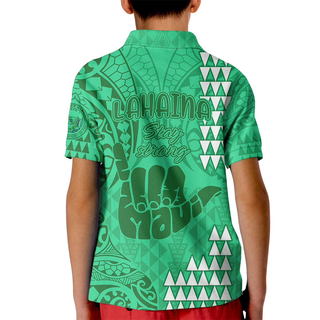 Strong Maui Kid Polo Shirt Good Living Hawaii with Shaka Sign Kakau Tribal Green - Wonder Print Shop