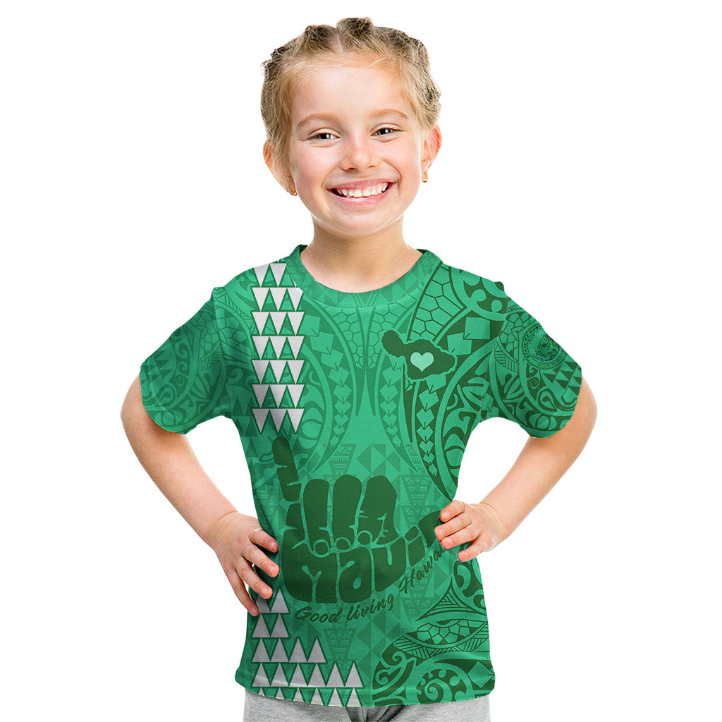Strong Maui Kid T Shirt Good Living Hawaii with Shaka Sign Kakau Tribal Green - Wonder Print Shop