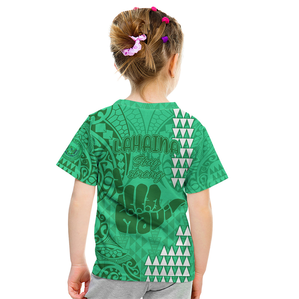Strong Maui Kid T Shirt Good Living Hawaii with Shaka Sign Kakau Tribal Green - Wonder Print Shop