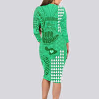 Strong Maui Long Sleeve Bodycon Dress Good Living Hawaii with Shaka Sign Kakau Tribal Green - Wonder Print Shop
