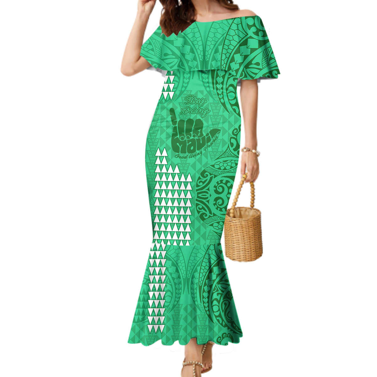 Strong Maui Mermaid Dress Good Living Hawaii with Shaka Sign Kakau Tribal Green - Wonder Print Shop