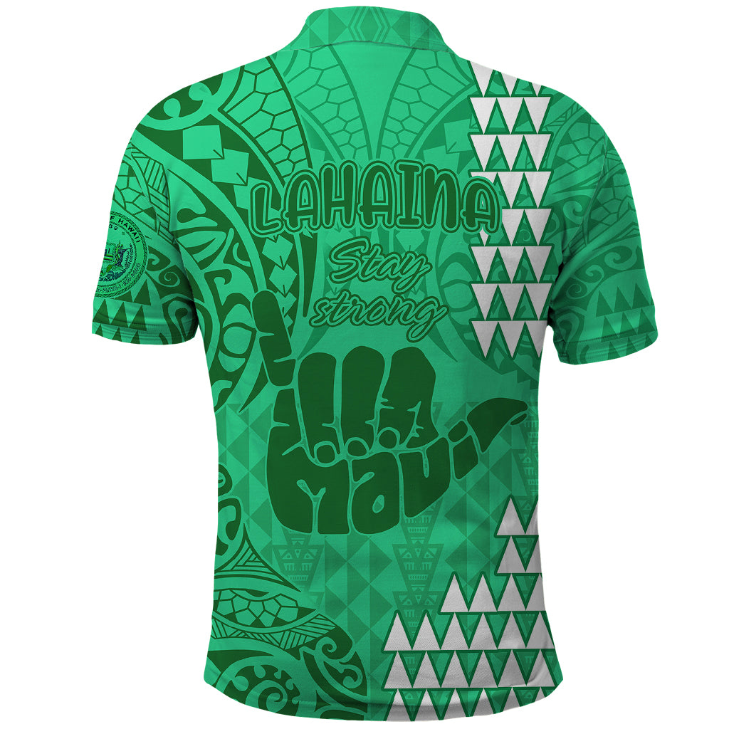 Strong Maui Polo Shirt Good Living Hawaii with Shaka Sign Kakau Tribal Green - Wonder Print Shop