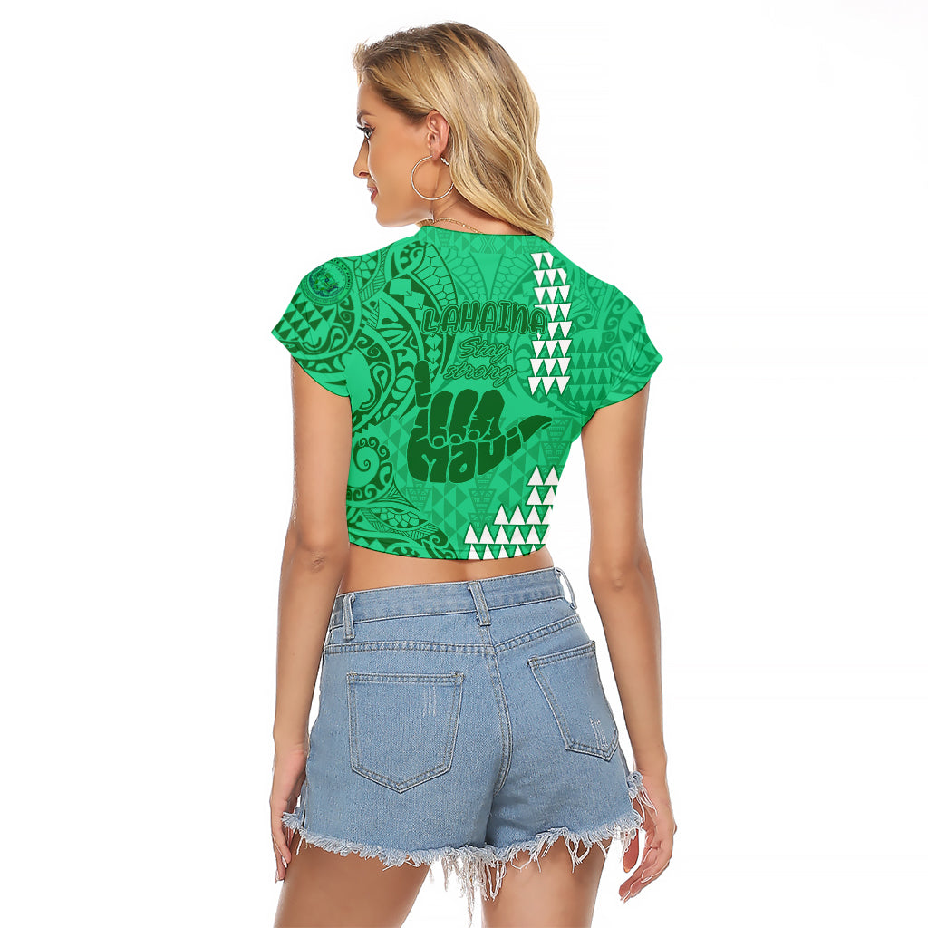 Strong Maui Raglan Cropped T Shirt Good Living Hawaii with Shaka Sign Kakau Tribal Green - Wonder Print Shop