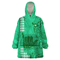 Strong Maui Wearable Blanket Hoodie Good Living Hawaii with Shaka Sign Kakau Tribal Green - Wonder Print Shop