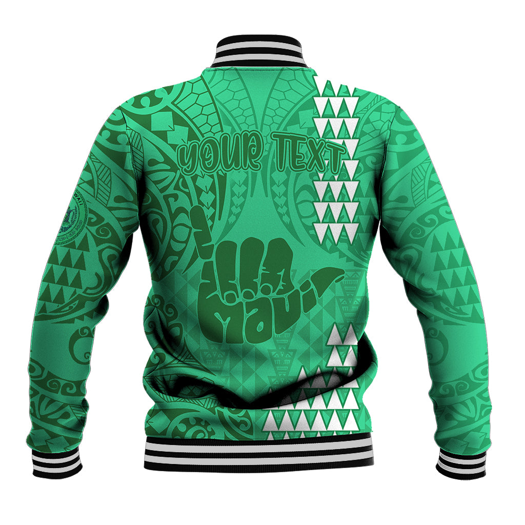 Personalised Strong Maui Baseball Jacket Good Living Hawaii with Shaka Sign Kakau Tribal Green LT9 - Wonder Print Shop
