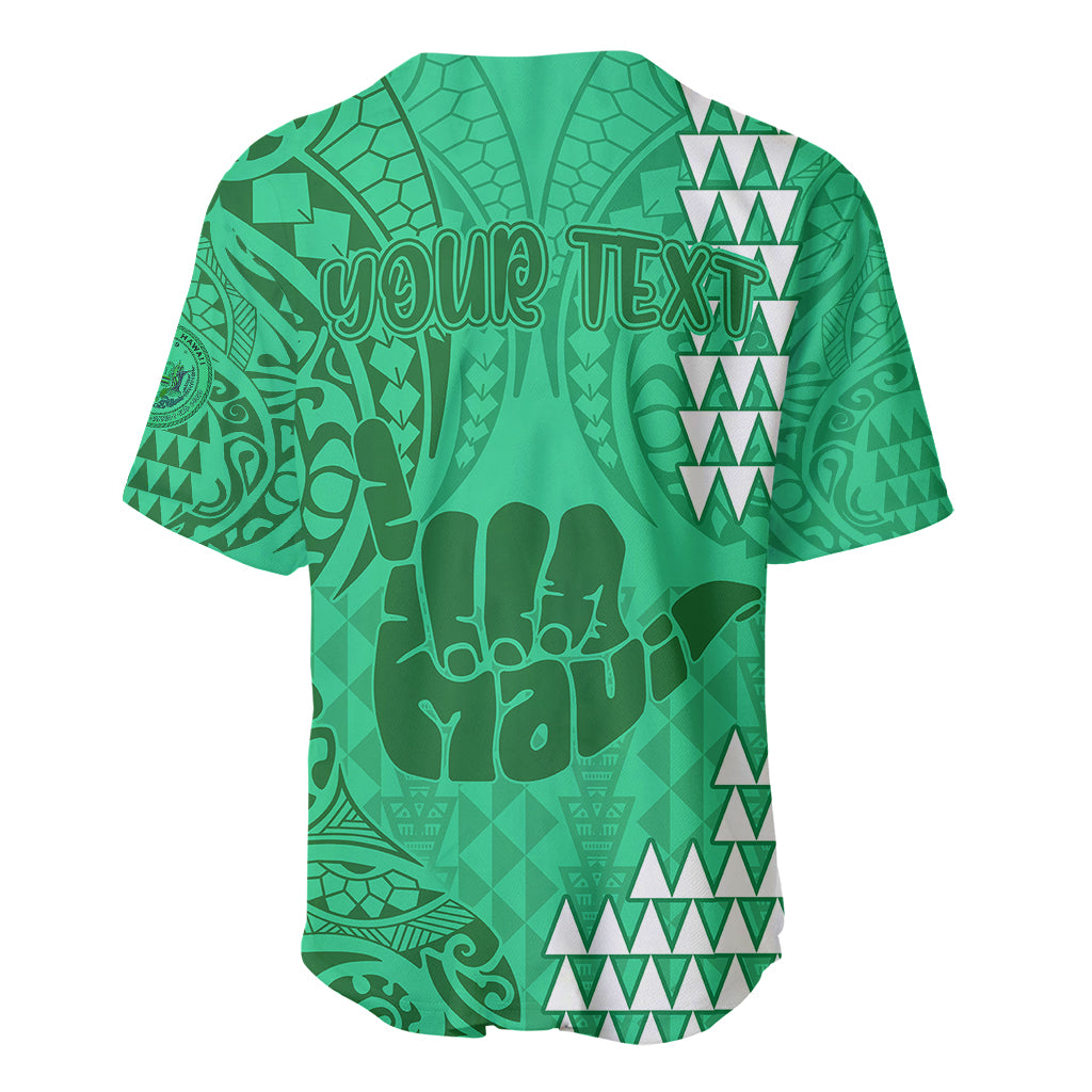 Personalised Strong Maui Baseball Jersey Good Living Hawaii with Shaka Sign Kakau Tribal Green LT9 - Wonder Print Shop
