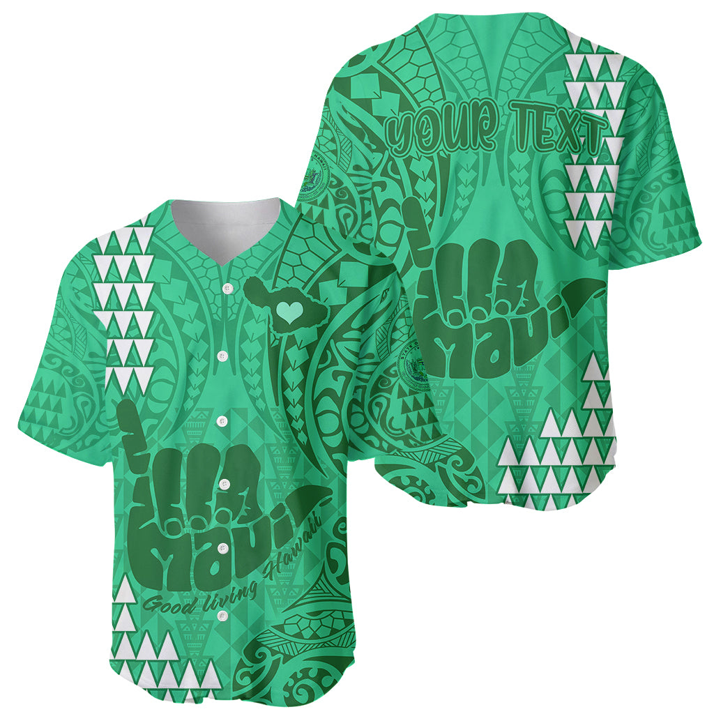Personalised Strong Maui Baseball Jersey Good Living Hawaii with Shaka Sign Kakau Tribal Green LT9 - Wonder Print Shop