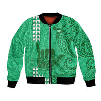 Personalised Strong Maui Bomber Jacket Good Living Hawaii with Shaka Sign Kakau Tribal Green LT9 - Wonder Print Shop