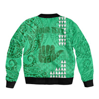Personalised Strong Maui Bomber Jacket Good Living Hawaii with Shaka Sign Kakau Tribal Green LT9 - Wonder Print Shop