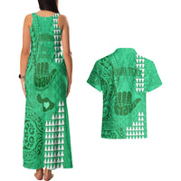 Personalised Strong Maui Couples Matching Tank Maxi Dress and Hawaiian Shirt Good Living Hawaii with Shaka Sign Kakau Tribal Green LT9 - Wonder Print Shop