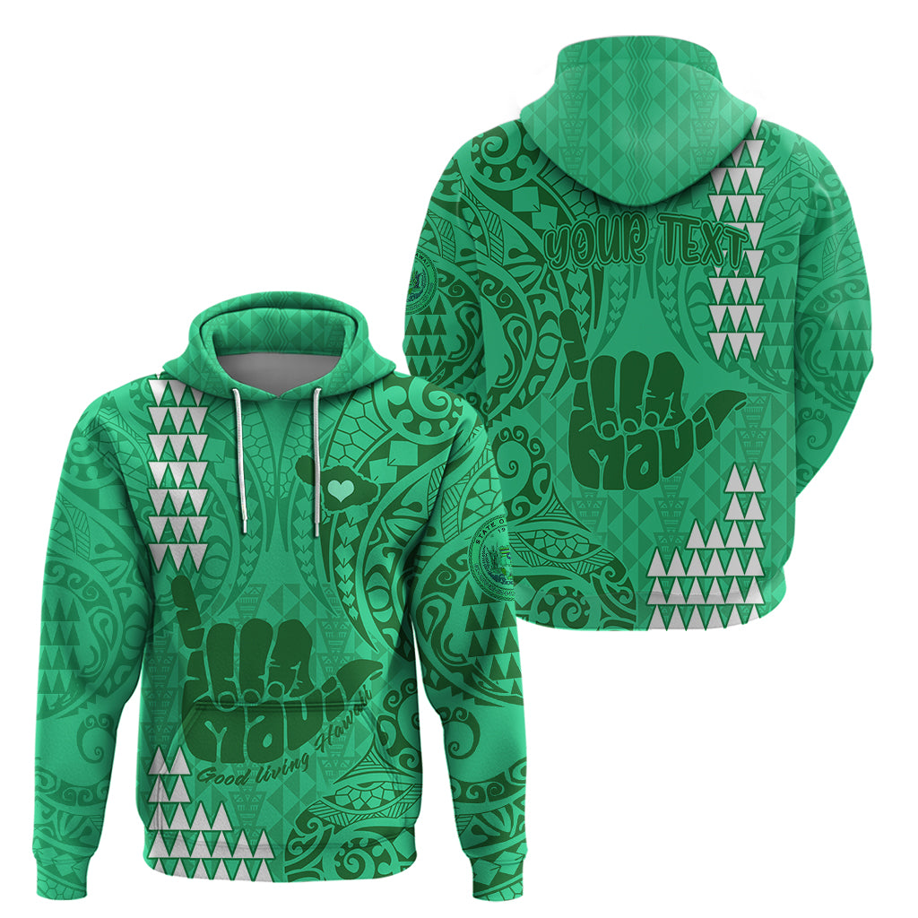 Personalised Strong Maui Hoodie Good Living Hawaii with Shaka Sign Kakau Tribal Green - Wonder Print Shop