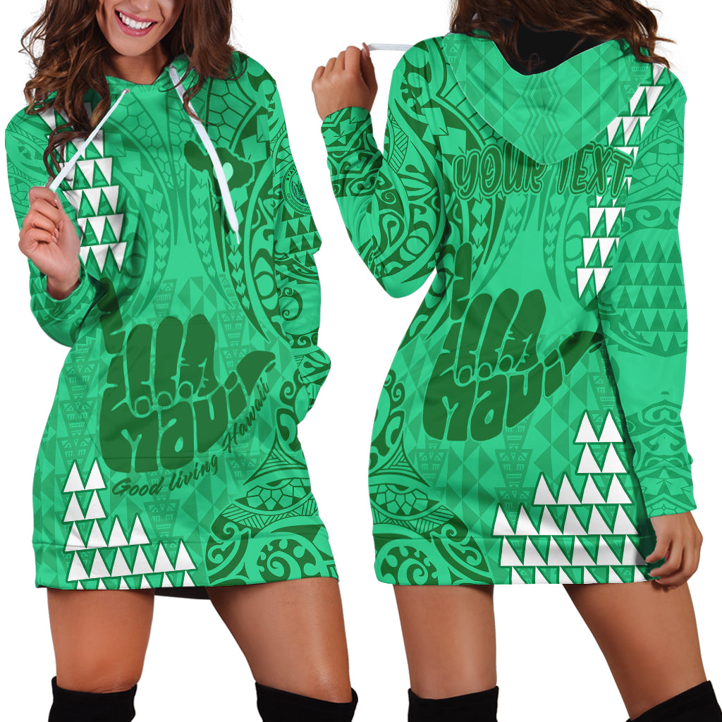 Personalised Strong Maui Hoodie Dress Good Living Hawaii with Shaka Sign Kakau Tribal Green - Wonder Print Shop