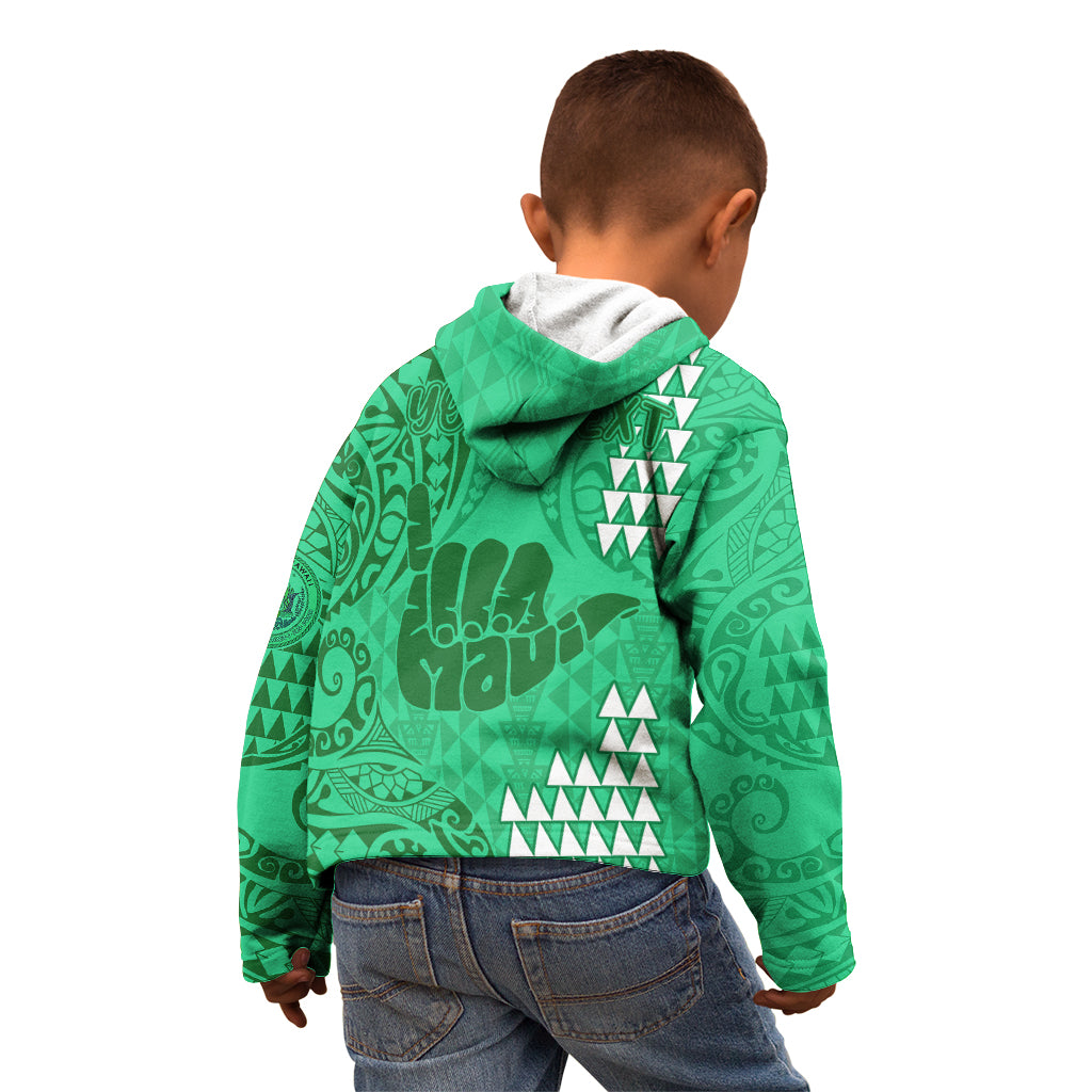 Personalised Strong Maui Kid Hoodie Good Living Hawaii with Shaka Sign Kakau Tribal Green - Wonder Print Shop