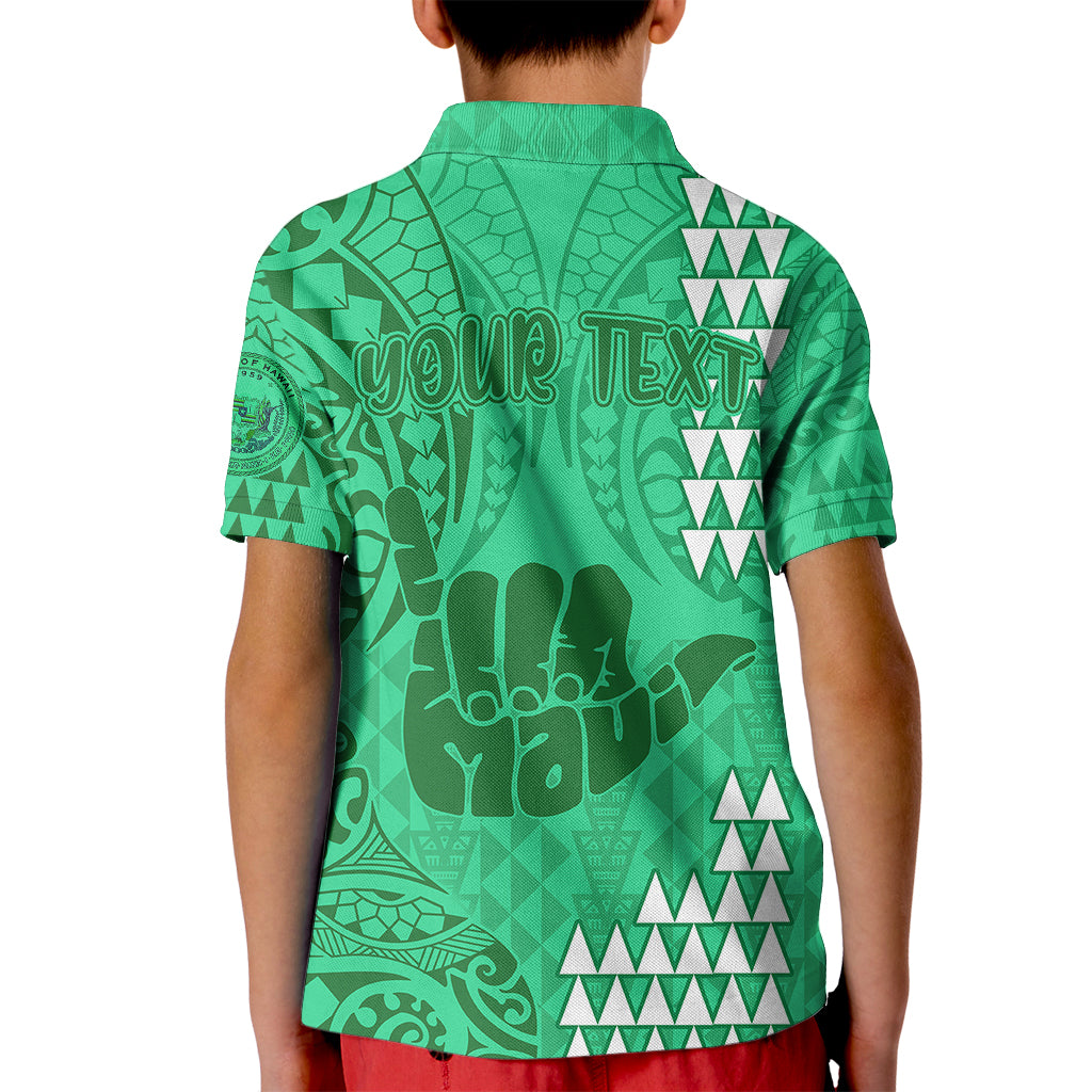 Personalised Strong Maui Kid Polo Shirt Good Living Hawaii with Shaka Sign Kakau Tribal Green - Wonder Print Shop