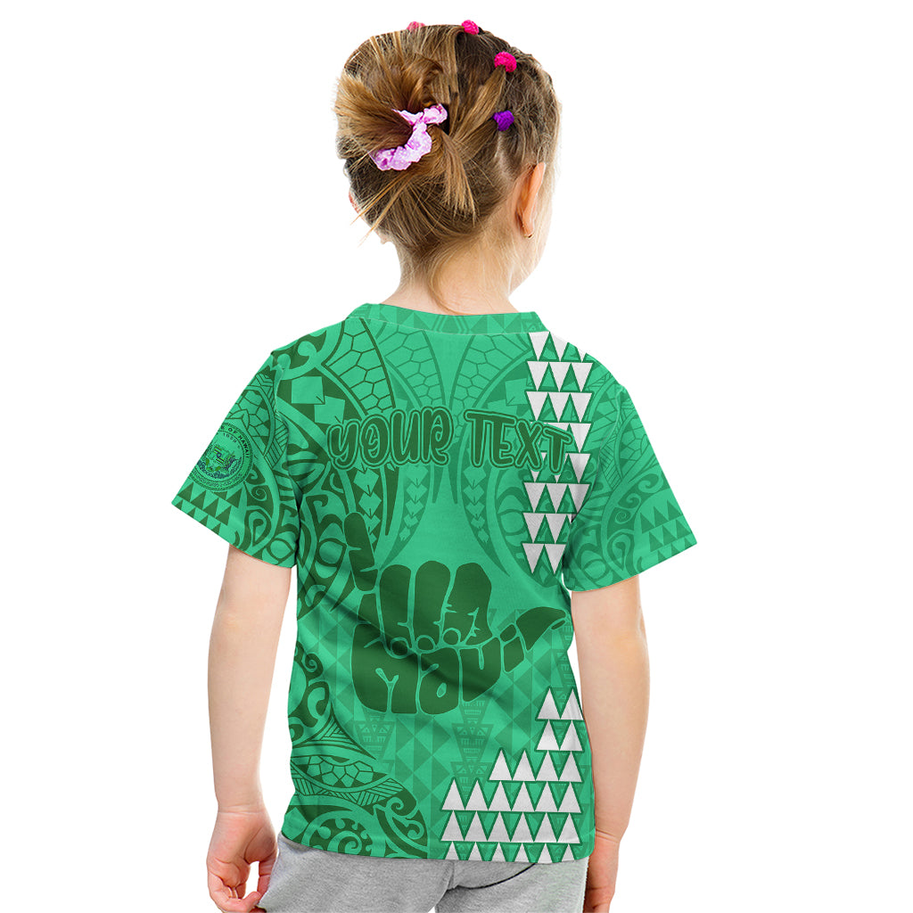 Personalised Strong Maui Kid T Shirt Good Living Hawaii with Shaka Sign Kakau Tribal Green - Wonder Print Shop