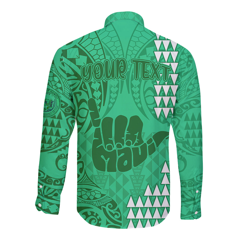 Personalised Strong Maui Long Sleeve Button Shirt Good Living Hawaii with Shaka Sign Kakau Tribal Green - Wonder Print Shop