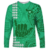 Personalised Strong Maui Long Sleeve Shirt Good Living Hawaii with Shaka Sign Kakau Tribal Green - Wonder Print Shop