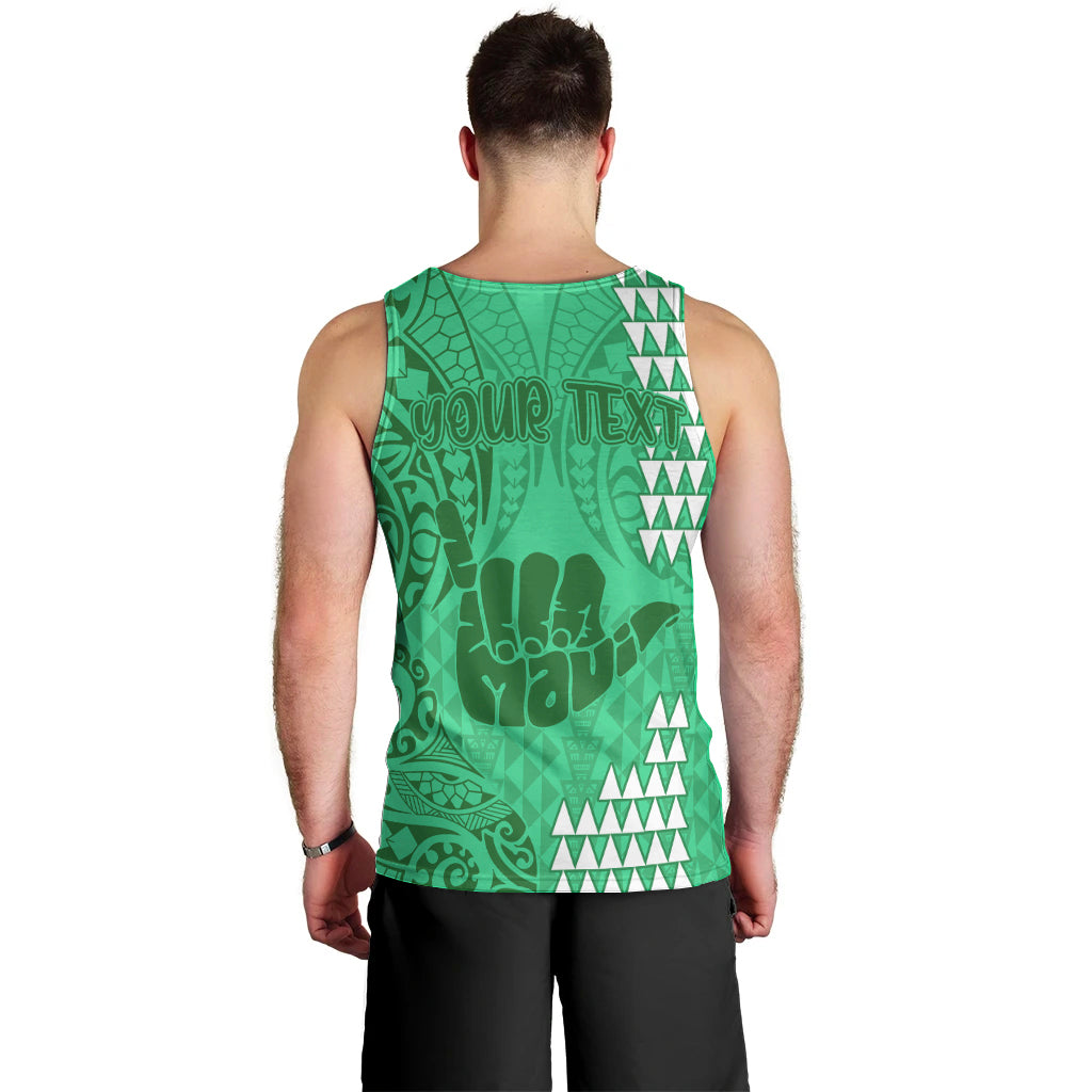 personalised-strong-maui-men-tank-top-good-living-hawaii-with-shaka-sign-kakau-tribal-green