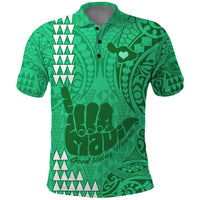 Personalised Strong Maui Polo Shirt Good Living Hawaii with Shaka Sign Kakau Tribal Green - Wonder Print Shop