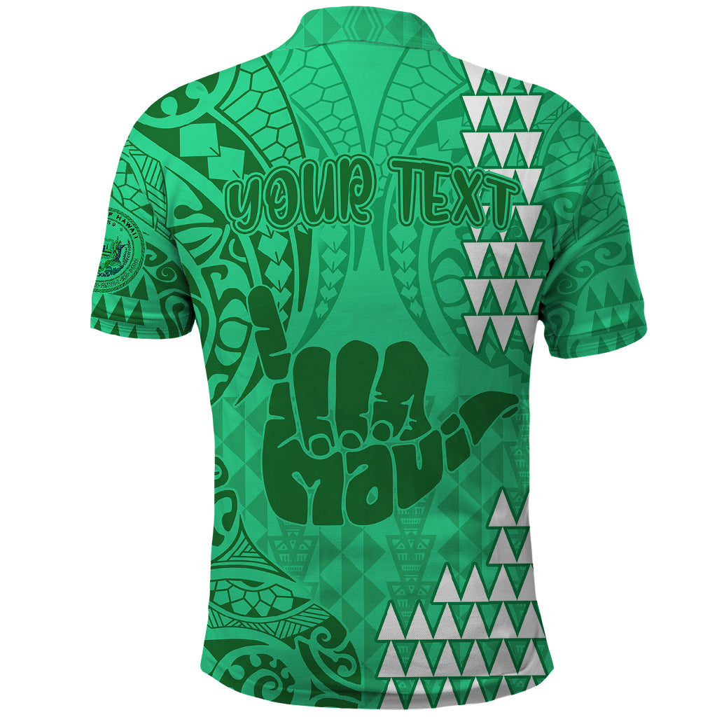 Personalised Strong Maui Polo Shirt Good Living Hawaii with Shaka Sign Kakau Tribal Green - Wonder Print Shop