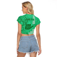 Personalised Strong Maui Raglan Cropped T Shirt Good Living Hawaii with Shaka Sign Kakau Tribal Green - Wonder Print Shop
