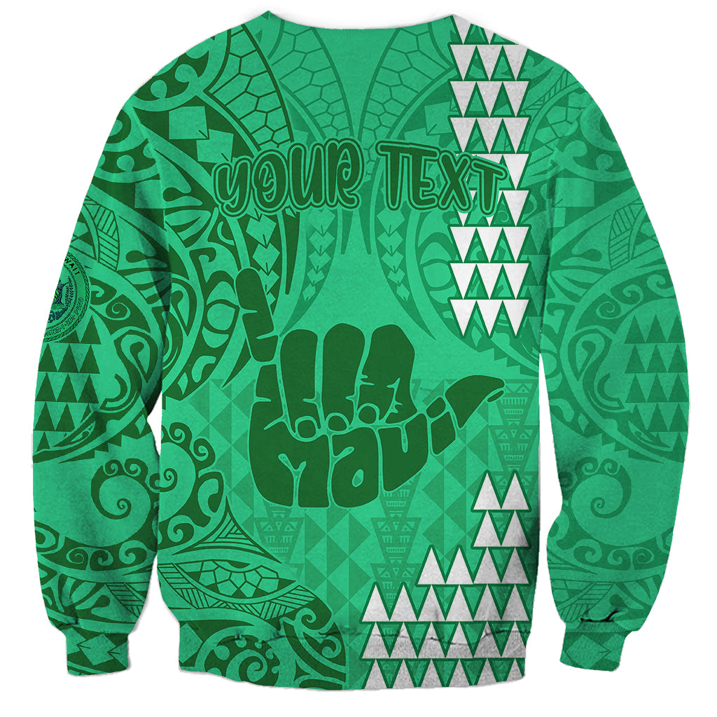 Personalised Strong Maui Sweatshirt Good Living Hawaii with Shaka Sign Kakau Tribal Green - Wonder Print Shop