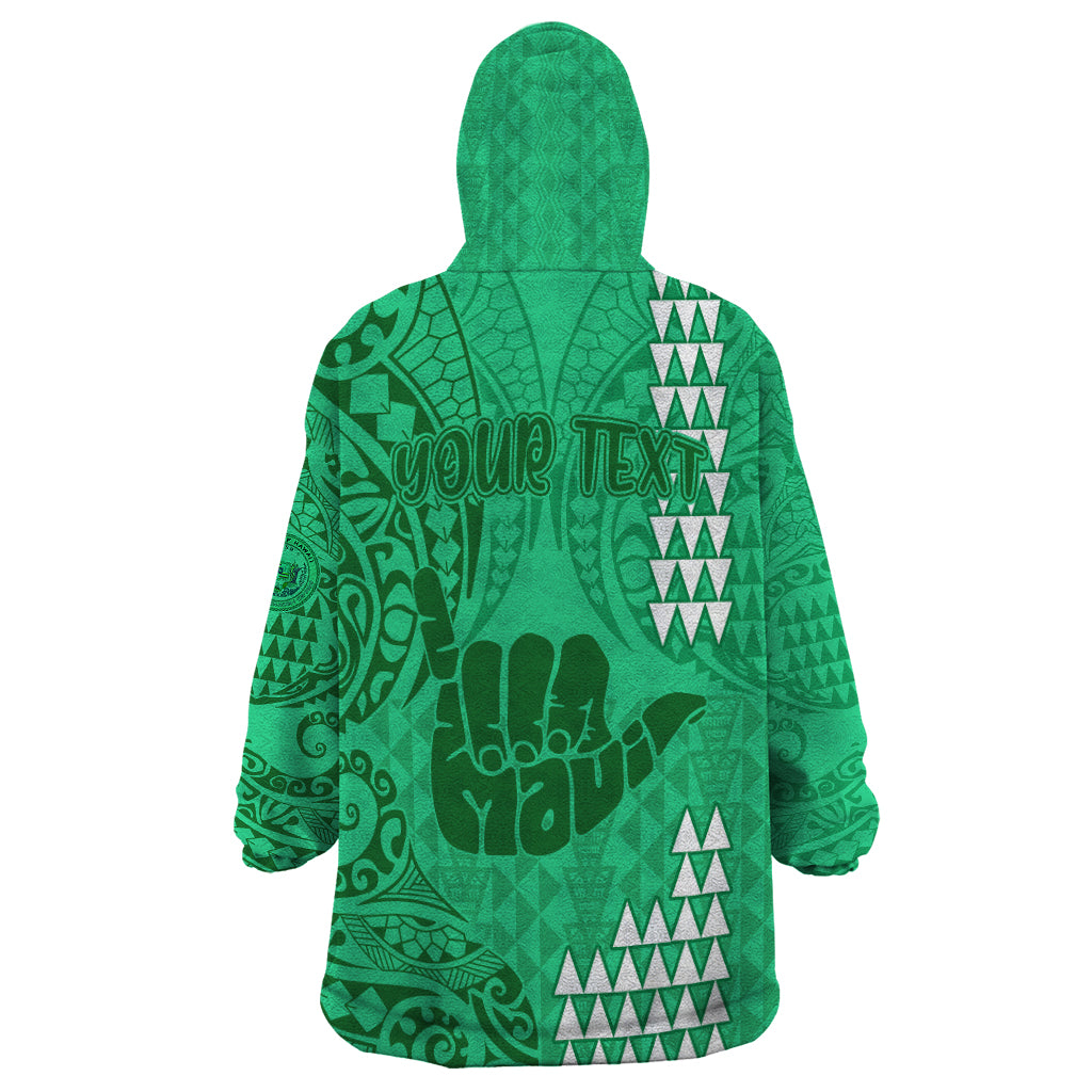 Personalised Strong Maui Wearable Blanket Hoodie Good Living Hawaii with Shaka Sign Kakau Tribal Green - Wonder Print Shop