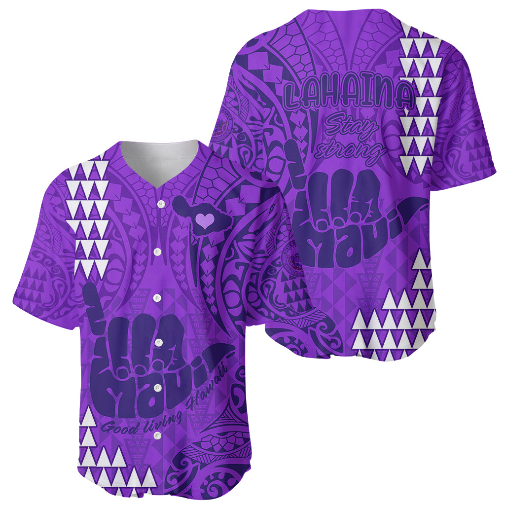 Strong Maui Baseball Jersey Good Living Hawaii with Shaka Sign Kakau Tribal Purple LT9 - Wonder Print Shop