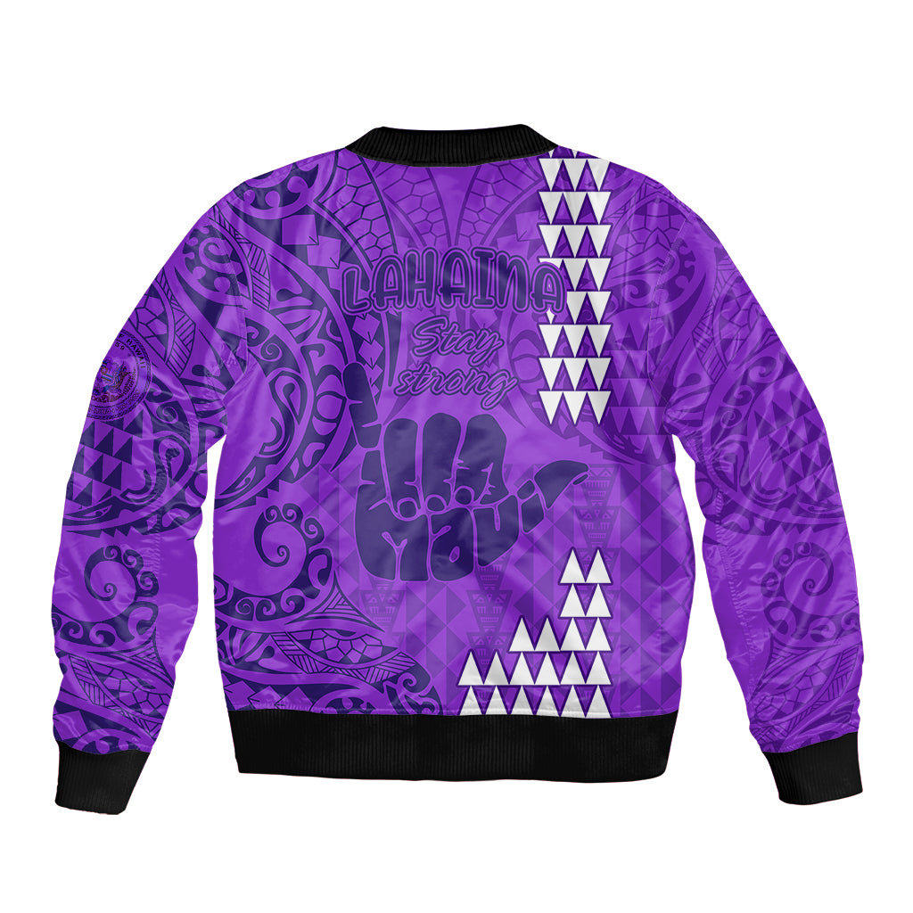 Strong Maui Bomber Jacket Good Living Hawaii with Shaka Sign Kakau Tribal Purple LT9 - Wonder Print Shop
