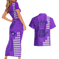 Strong Maui Couples Matching Short Sleeve Bodycon Dress and Hawaiian Shirt Good Living Hawaii with Shaka Sign Kakau Tribal Purple LT9 - Wonder Print Shop