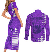 Strong Maui Couples Matching Short Sleeve Bodycon Dress and Long Sleeve Button Shirts Good Living Hawaii with Shaka Sign Kakau Tribal Purple LT9 - Wonder Print Shop