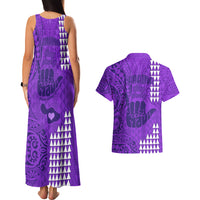 Strong Maui Couples Matching Tank Maxi Dress and Hawaiian Shirt Good Living Hawaii with Shaka Sign Kakau Tribal Purple LT9 - Wonder Print Shop