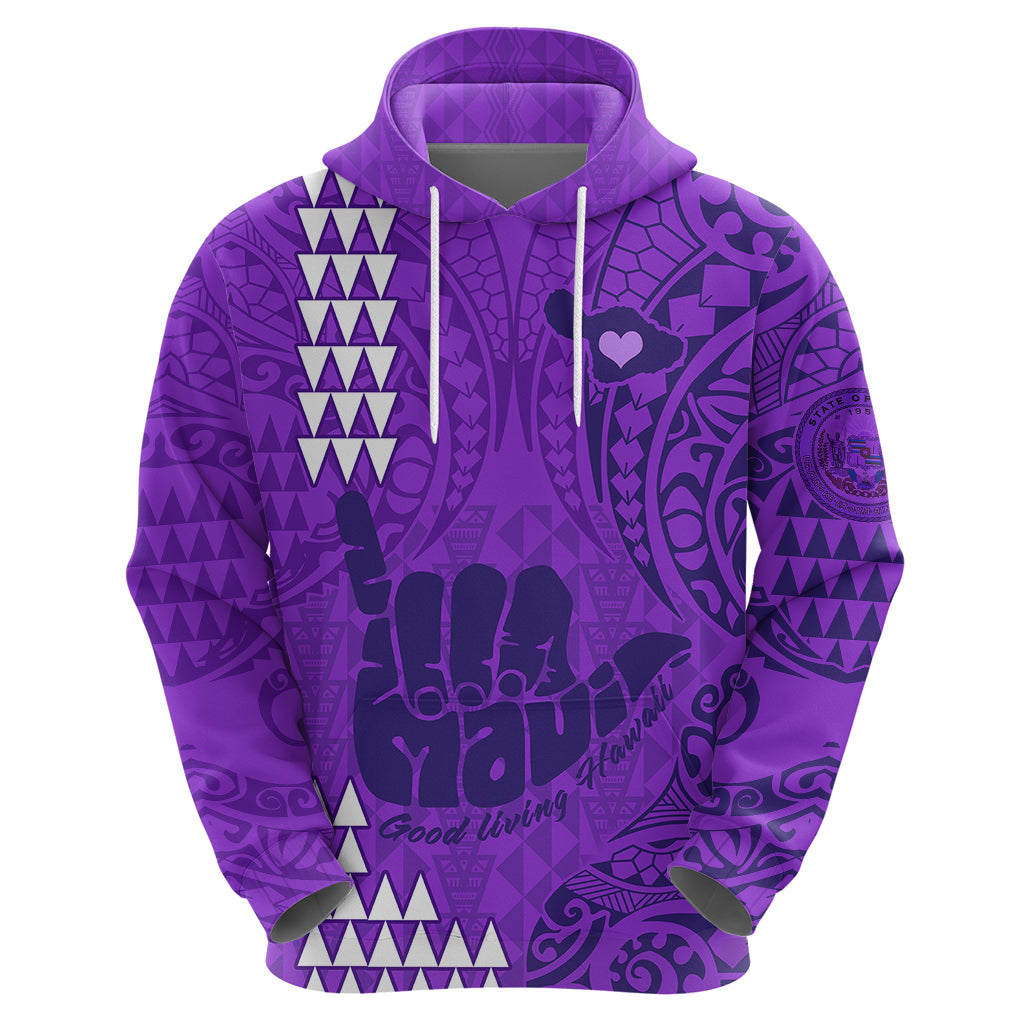 Strong Maui Hoodie Good Living Hawaii with Shaka Sign Kakau Tribal Purple - Wonder Print Shop
