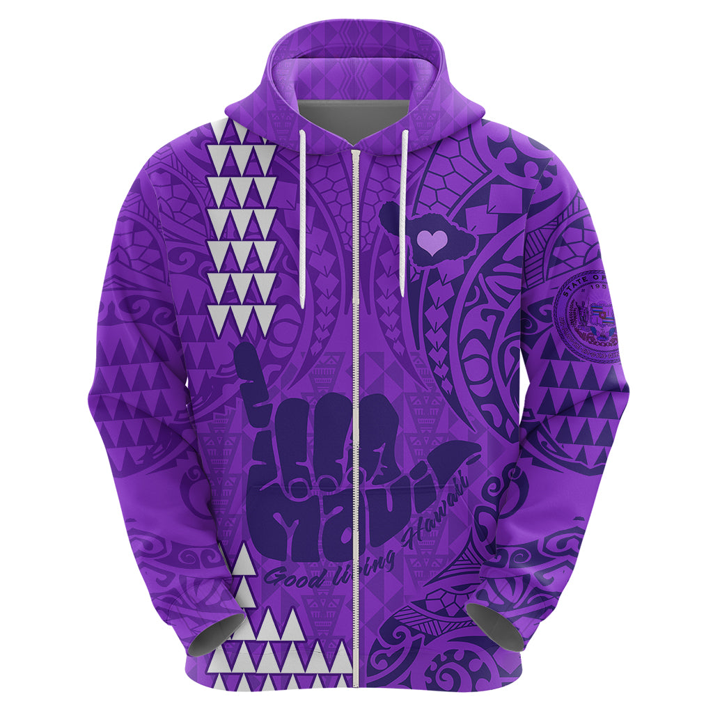 Strong Maui Hoodie Good Living Hawaii with Shaka Sign Kakau Tribal Purple - Wonder Print Shop