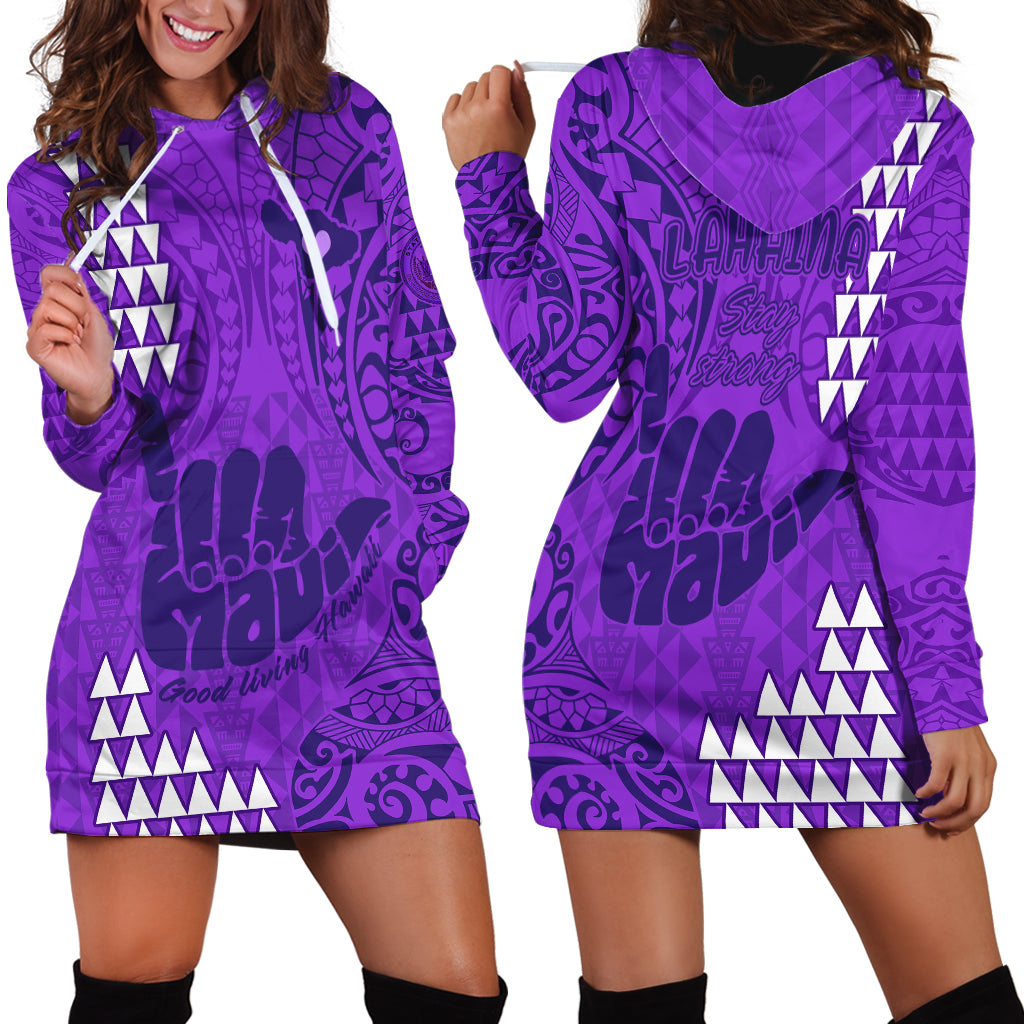 Strong Maui Hoodie Dress Good Living Hawaii with Shaka Sign Kakau Tribal Purple - Wonder Print Shop