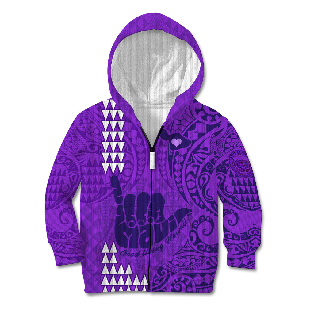 Strong Maui Kid Hoodie Good Living Hawaii with Shaka Sign Kakau Tribal Purple - Wonder Print Shop