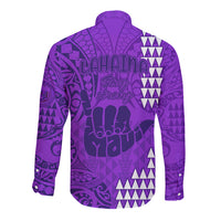 Strong Maui Long Sleeve Button Shirt Good Living Hawaii with Shaka Sign Kakau Tribal Purple - Wonder Print Shop