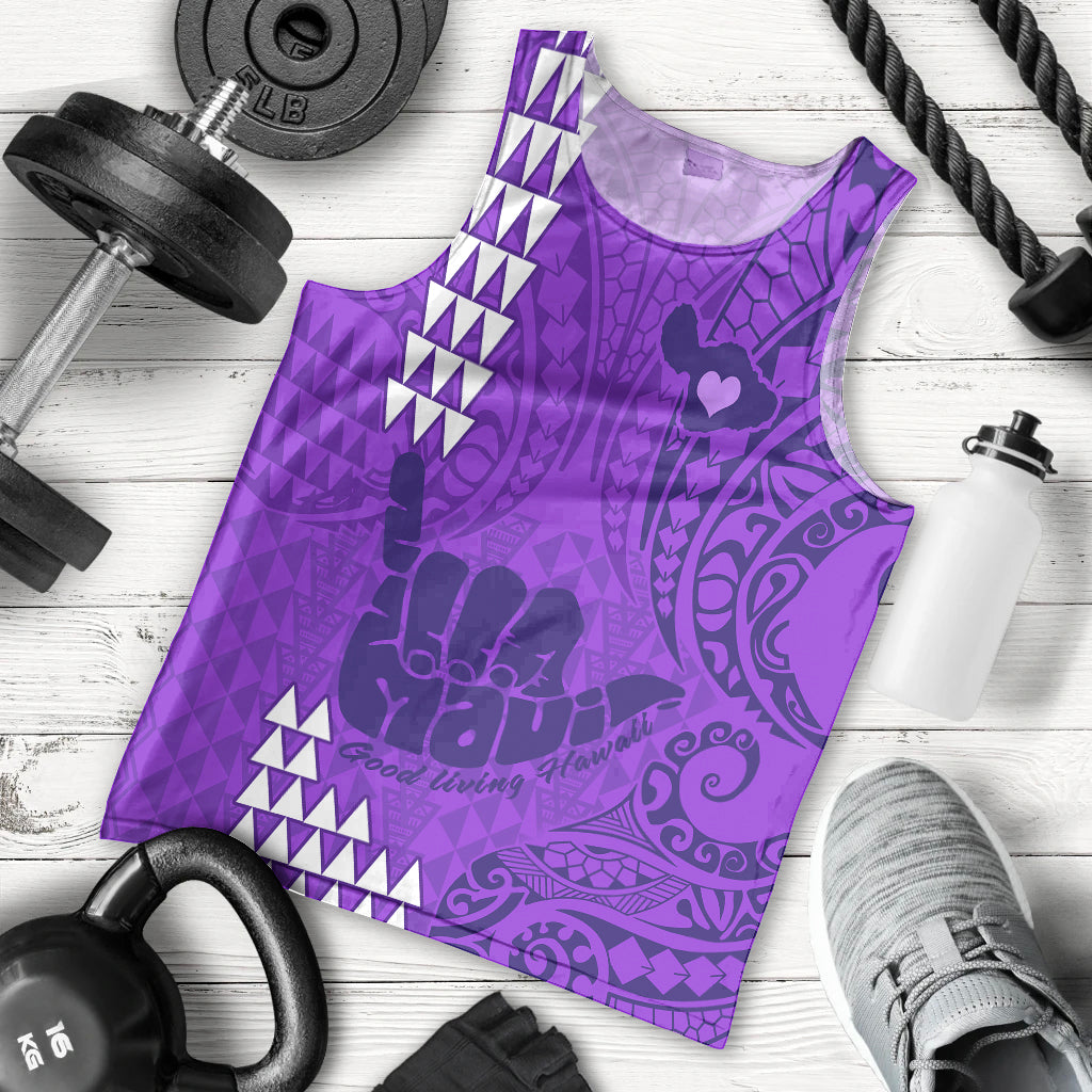 strong-maui-men-tank-top-good-living-hawaii-with-shaka-sign-kakau-tribal-purple