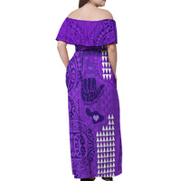 Strong Maui Off Shoulder Maxi Dress Good Living Hawaii with Shaka Sign Kakau Tribal Purple - Wonder Print Shop
