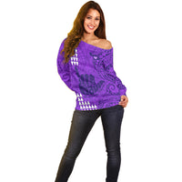 Strong Maui Off Shoulder Sweater Good Living Hawaii with Shaka Sign Kakau Tribal Purple - Wonder Print Shop