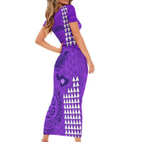 Strong Maui Short Sleeve Bodycon Dress Good Living Hawaii with Shaka Sign Kakau Tribal Purple - Wonder Print Shop
