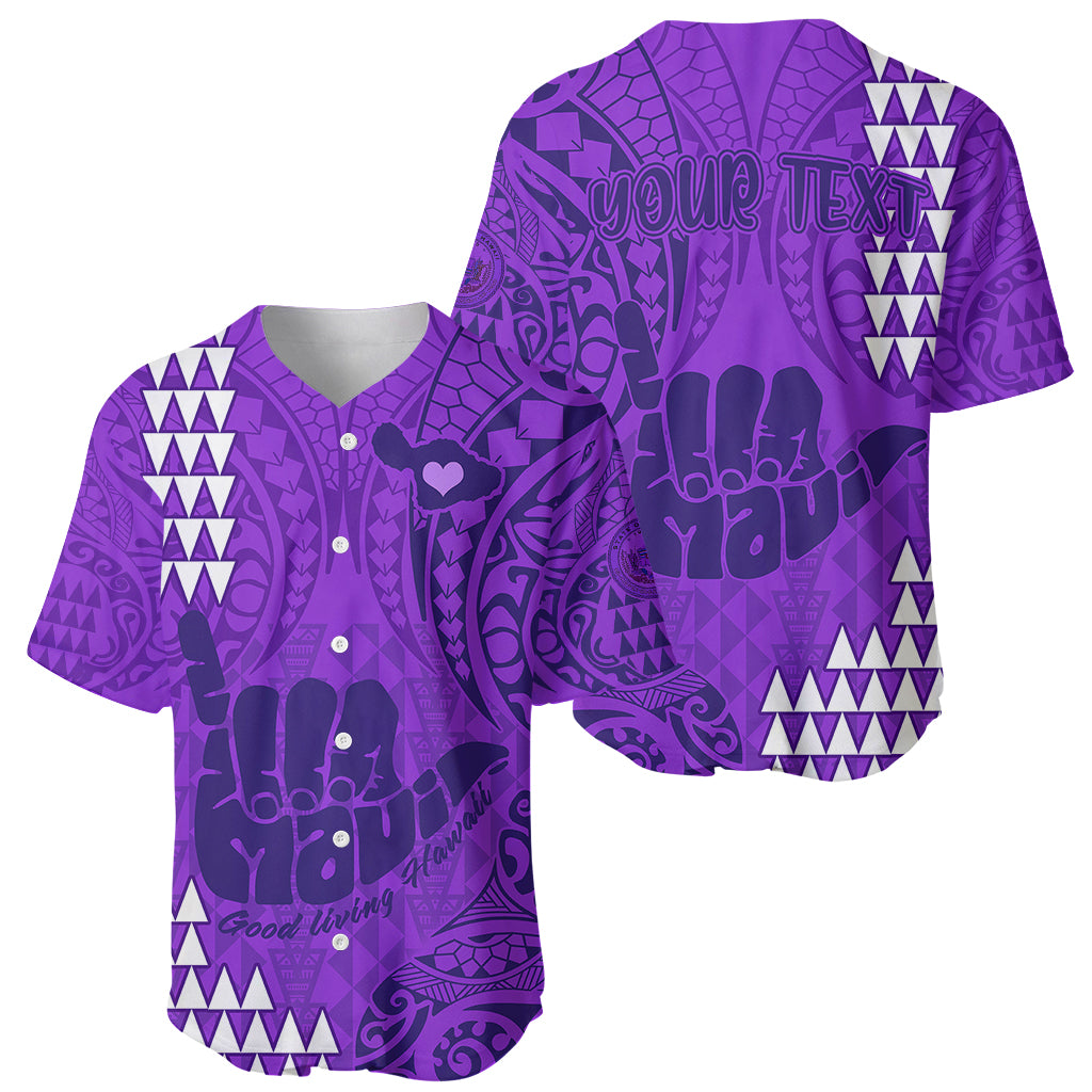 Personalised Strong Maui Baseball Jersey Good Living Hawaii with Shaka Sign Kakau Tribal Purple LT9 - Wonder Print Shop